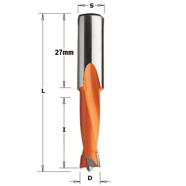 Фото 5,1x27x57,5 Z=2+2 S=10x27 RH Сверло присадочное глухое в интернет-магазине ToolHaus.ru